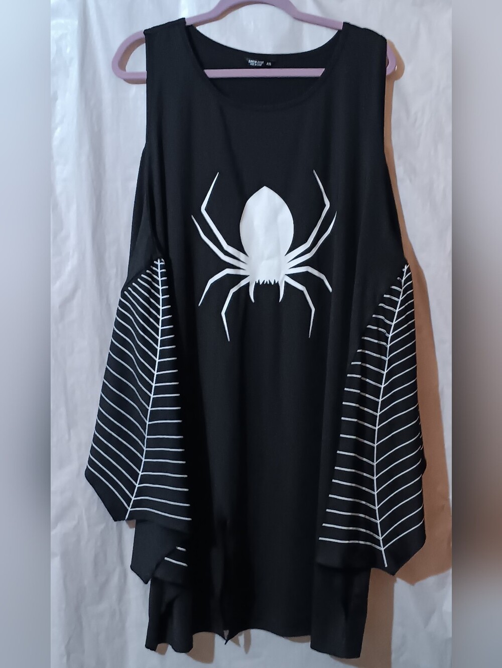 Spider Graphic Open-Shoulder Tunic Top - Black